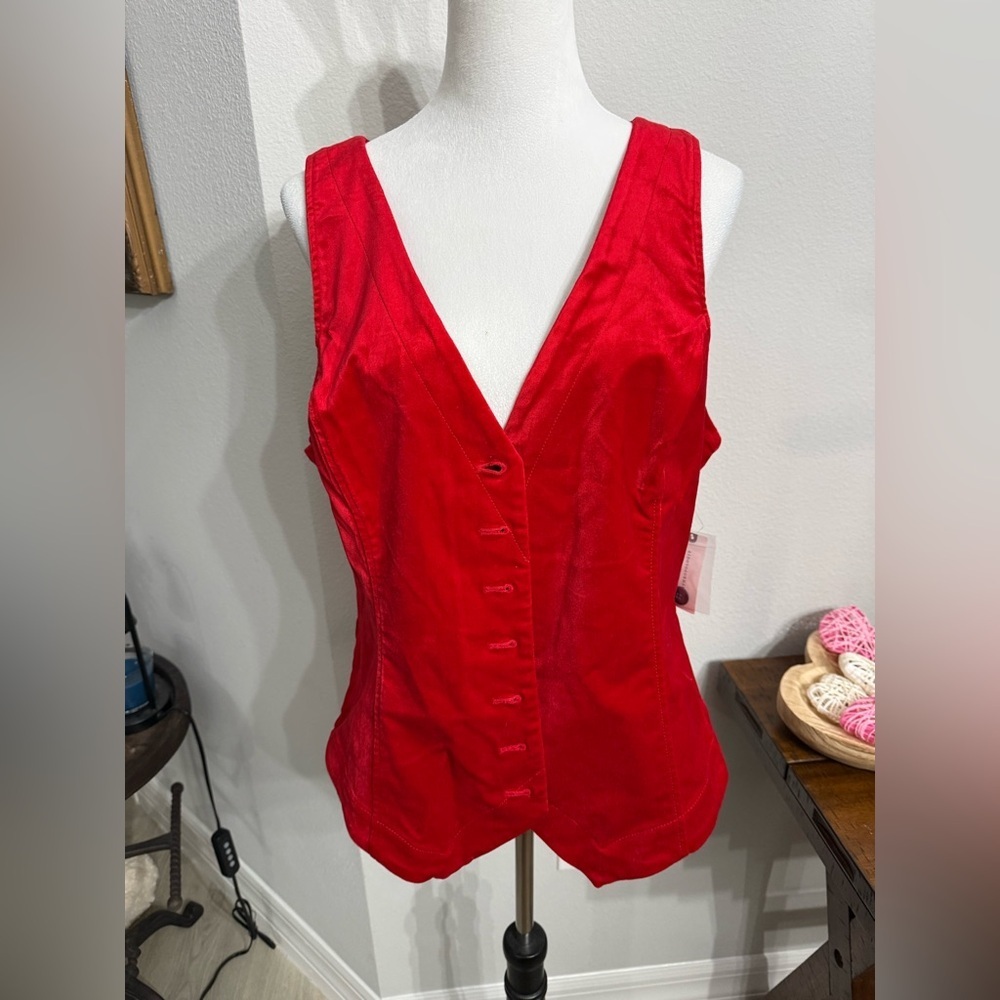 Anthropologie Vibrant Cherry Pop Red Vest - Picture 2 of 9
